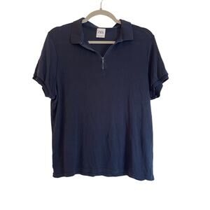 Zara Lightweight Knit Zip Polo Shirt Size M Navy Short Sleeve Preppy Tenniscore